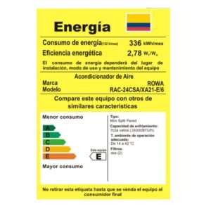 Aire Acondicionado 24000 BTU On/Off 220V ROWA Blanco 33F20 - Image 8
