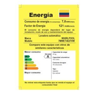 Torre De Lavado 20 Kg Electrica WHIRLPOOL 7MWET4027HW Blanco - Image 8