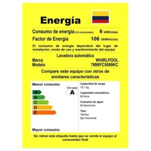 Lavasecadora WHIRLPOOL 10 Kg Carga Frontal 7MWFC5090KC Gris - Image 8