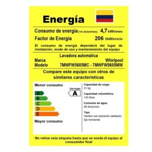 Lavadora WHIRLPOOL 21 Kilos Carga Frontal 7MWFW5605MC Gris - Image 7