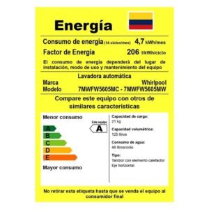 Lavadora WHIRLPOOL 21 Kg / 46 Lb Carga Frontal 7MWFW5605MW - Image 6