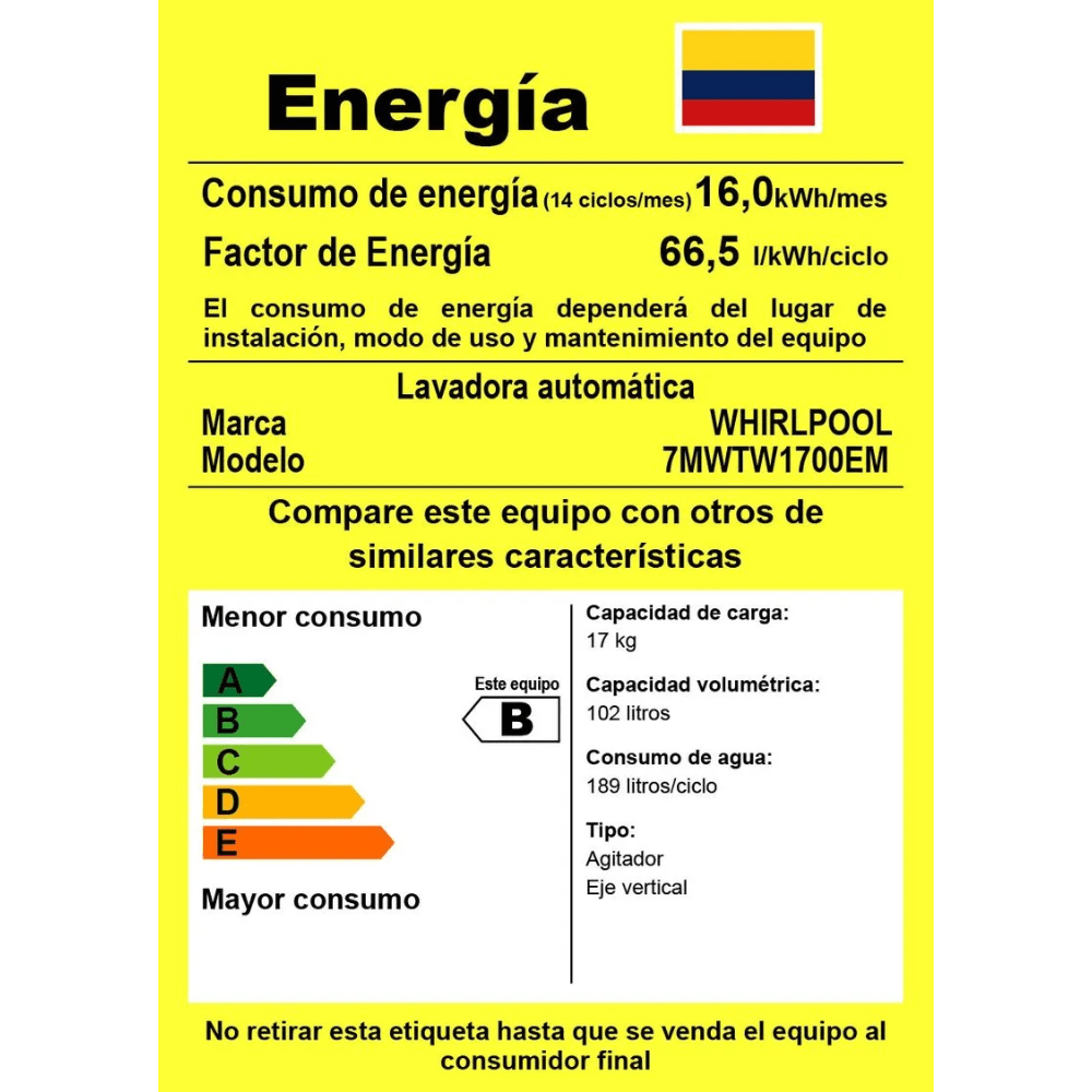 Lavadora WHIRLPOOL 17 KG Carga Superior 7MWTW1700EM Blanco - Image 6