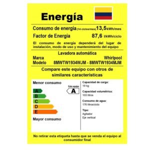 Lavadora WHIRLPOOL 19kg Carga Superior 8MWTW1934MJM Blanco - Image 9