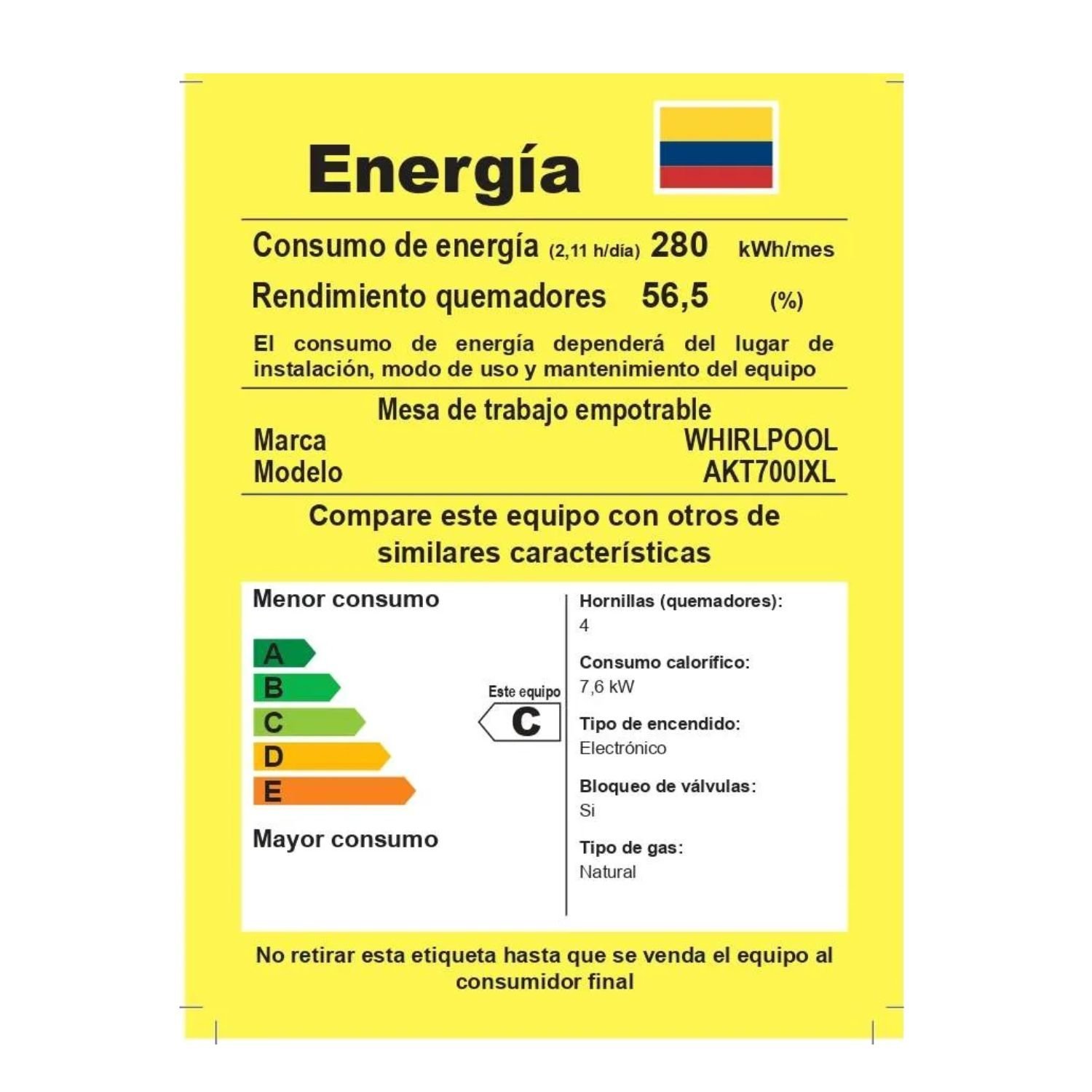 Estufa WHIRLPOOL 59 cm 4 Puestos Gas Natural AKT700IXL - Image 7