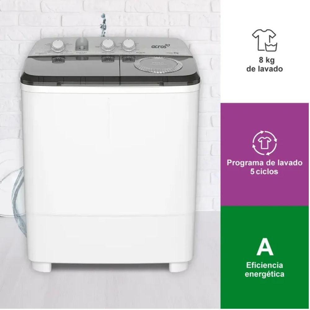 Lavadora ACROSS 8 Kilos Doble Tina ALD0835PE Blanco - Image 2