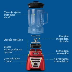 Licuadora OSTER 2 Litros 3 Vel 1500 W BLST3A-R2G Rojo - Image 8