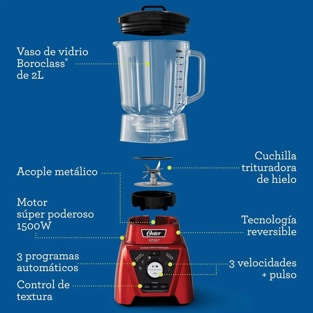 Licuadora OSTER 2 Litros 3 Vel 1500 W BLST3B-RPG Rojo - Image 8