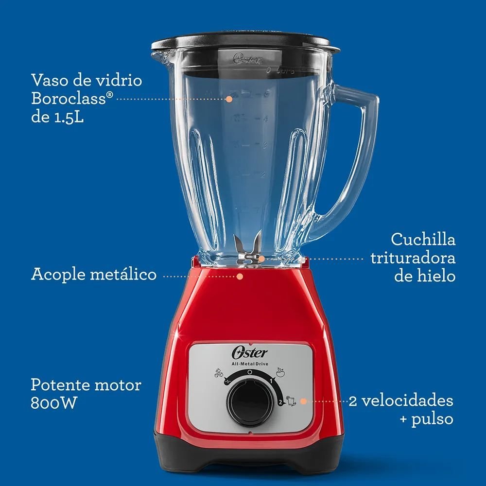 Licuadora OSTER 1.5 Litros 2 Vel 800 W BLSTKAG-RRD Rojo - Image 8