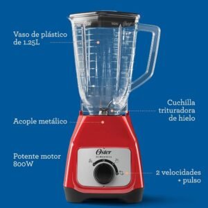 Licuadora OSTER 1.25 Litros 3 Vel 800 W BLSTKAP-RRD Rojo - Image 3