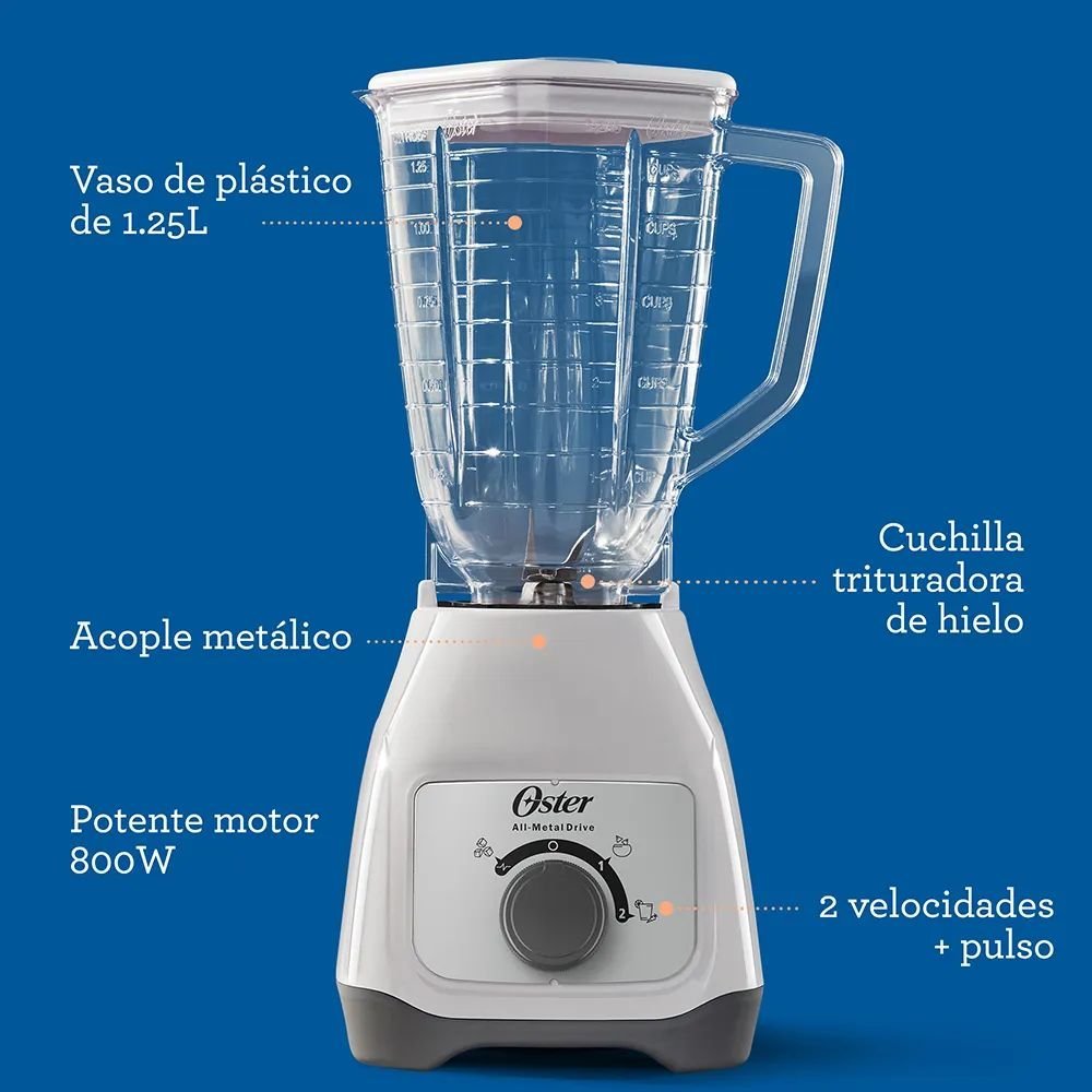 Licuadora OSTER 1.25 Litros 2 Vel 800 W BLSTKAP-WRD Blanca - Image 8