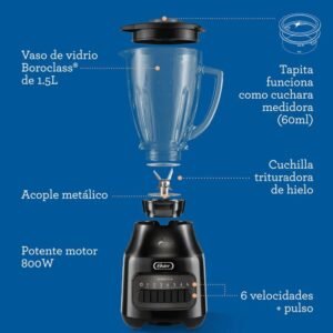 Licuadora OSTER 1.5 Litros 6 Vel 800 W BLSTPEG-BPB Negro - Image 8