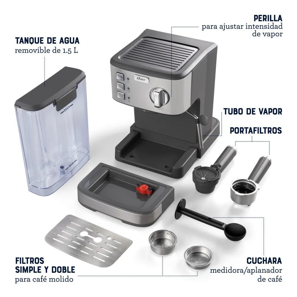 Cafetera OSTER 15 Bares Espresso BVSTEM5502 Plateada - Image 7