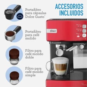 Cafetera Expreso OSTER 15 Bares BVSTEM6603R Rojo - Image 6