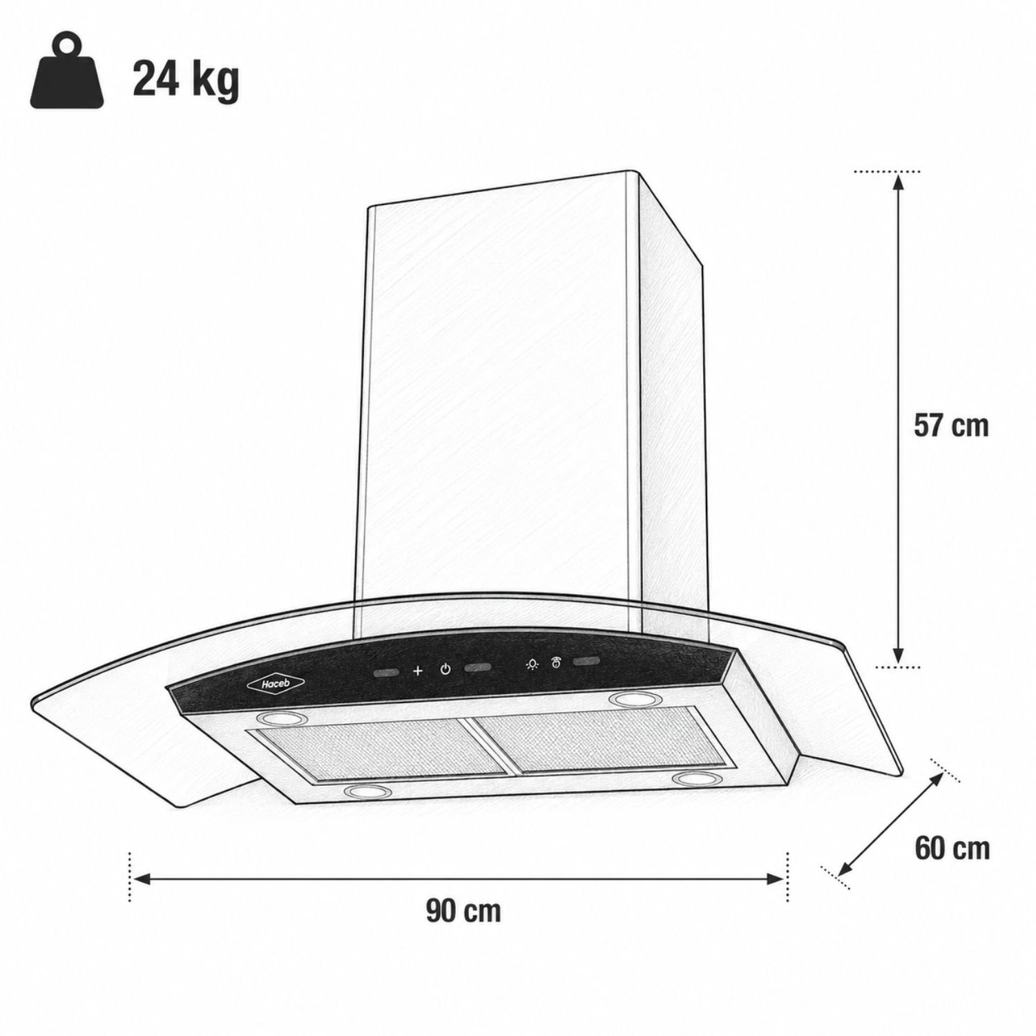 Campana de Isla HACEB 90cm 3 Vel Vidrio Negro - Image 6