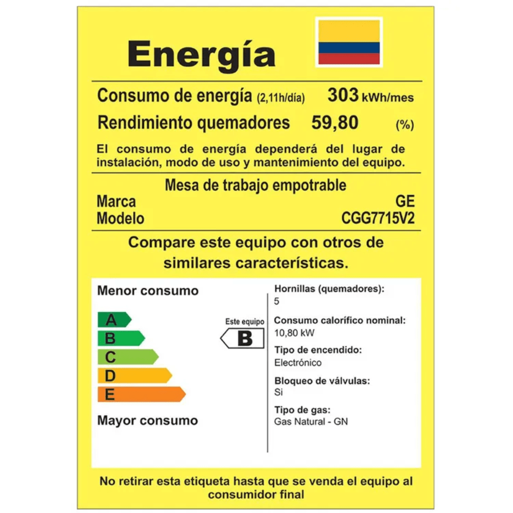 Estufa GE 77cm 5 Puestos Gas Natural CGG7715V2 Vidrio Negro - Image 7