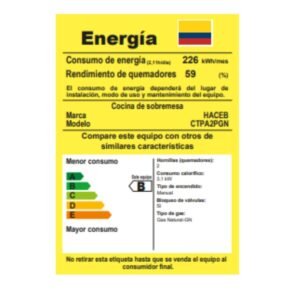 Estufa de Mesa HACEB Gas Natural 2 Puestos Plata - Image 6