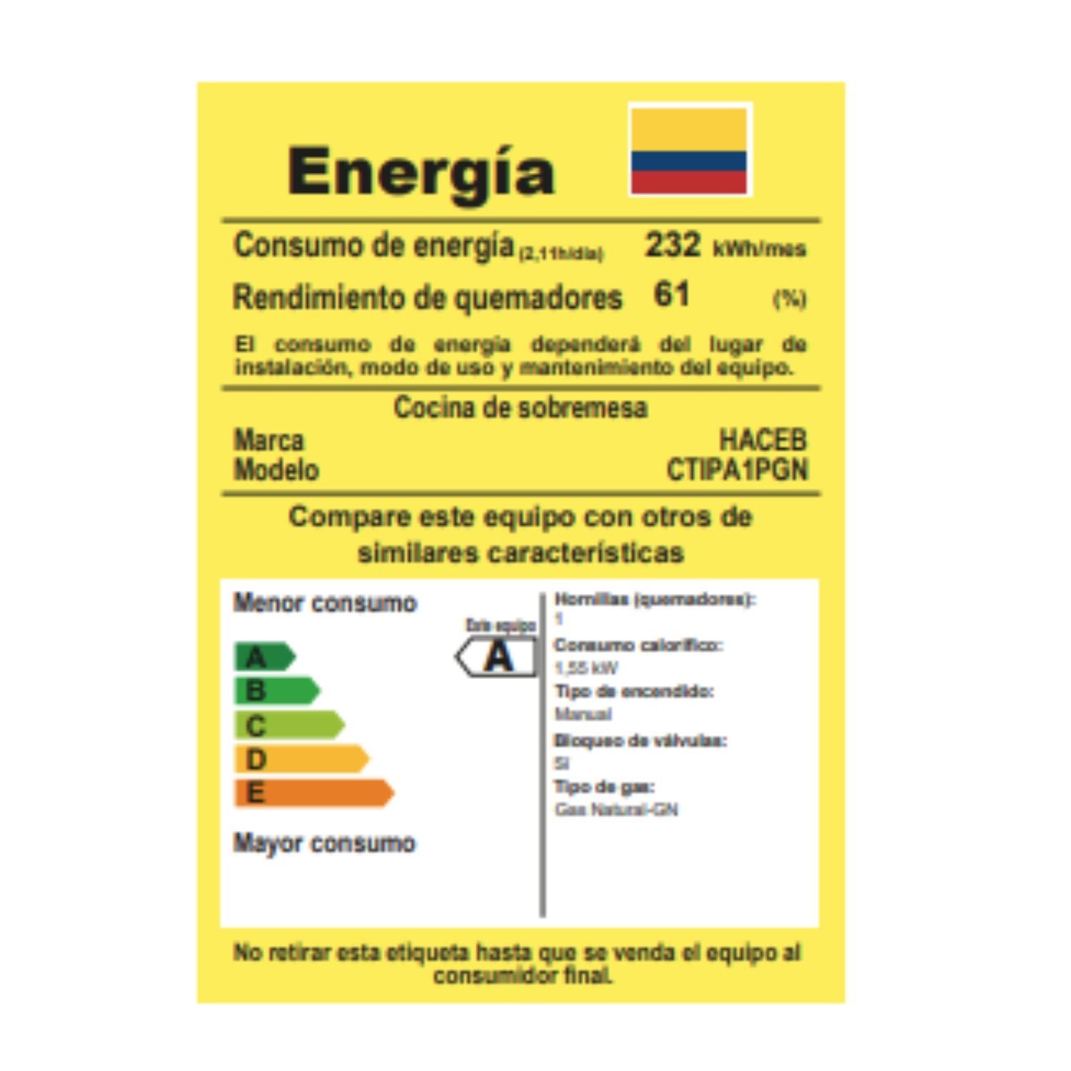 Estufa de Mesa HACEB 1 Puesto Gas Natural Negro - Image 6