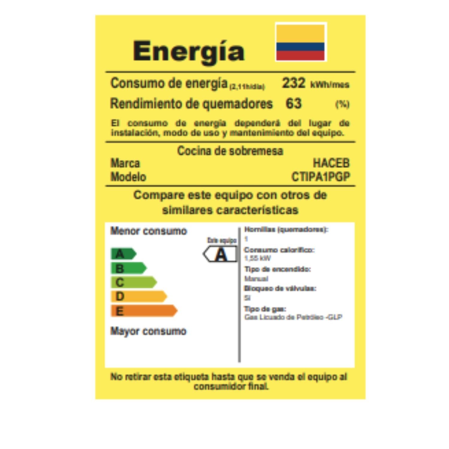 Estufa de Mesa HACEB 1 Puesto Gas Propano Negro - Image 6