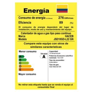 Calentador de Agua Gas Natural 10Lt Tiro Natural HACEB Blanco - Image 7