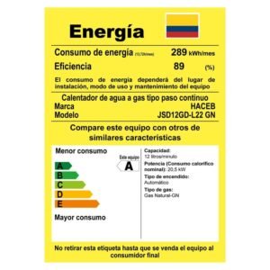 Calentador de Agua Gas Natural 12Lt Tiro Natural HACEB Blanco - Image 7