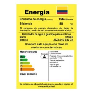 Calentador de Agua Gas Natural 5,5Lt Tiro Natural HACEB Blanco - Image 7