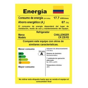 Nevera Challenger Frost 239 Lt Dispensador Agua CR-239 Gris - Image 7