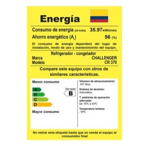 Nevera Challenger No Frost 370 Litros Gris CR-370 Negro - Image 8
