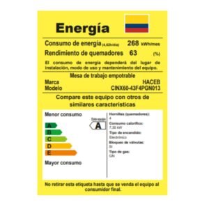 Estufa de Empotrar HACEB 60cm 4 Ptos Gas Natural Inox - Image 8