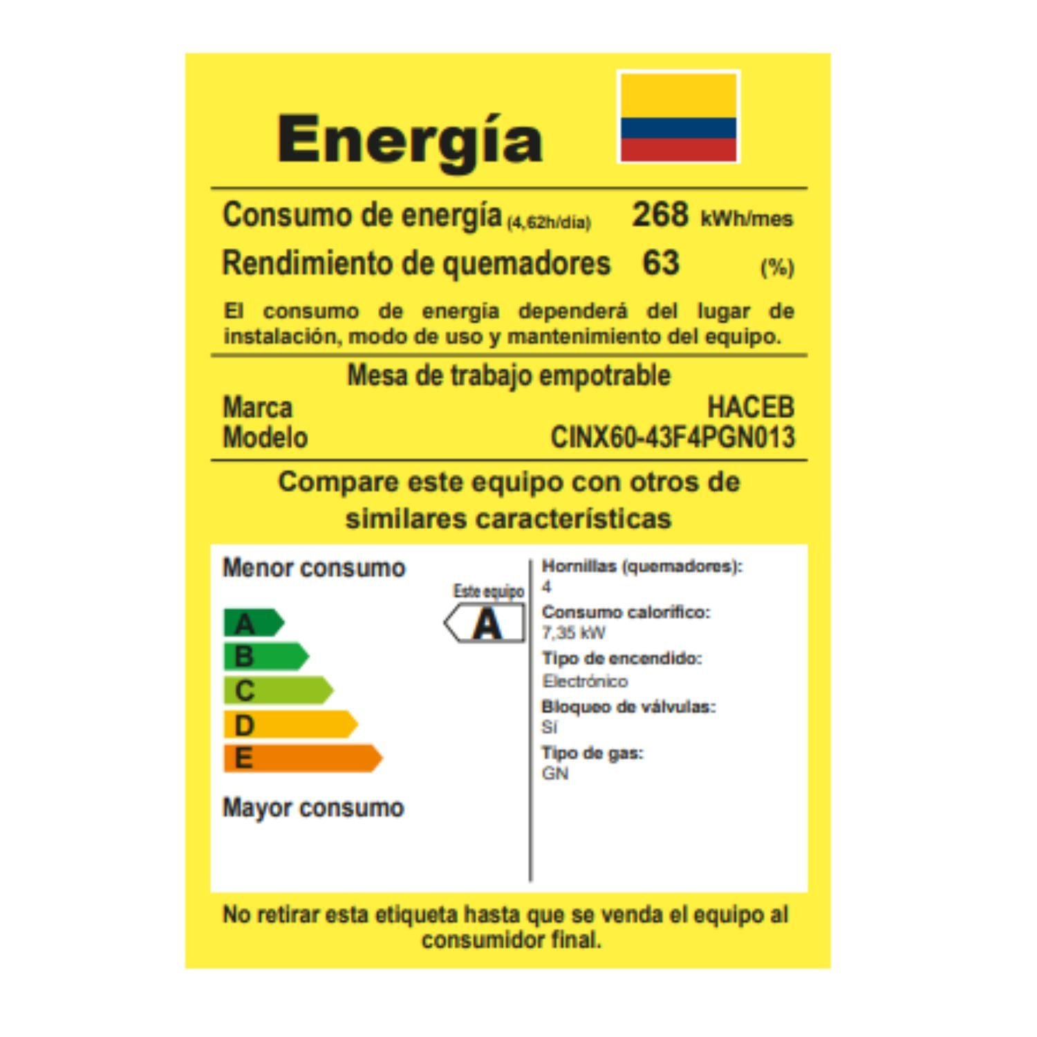 Estufa de Empotrar HACEB 60cm 4 Ptos Gas Natural Inox - Image 8