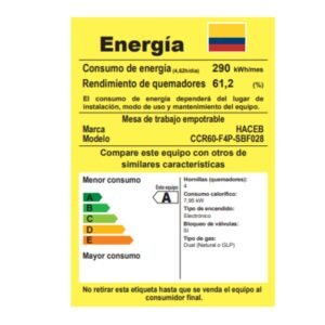 Estufa HACEB 60 cm 4 Puestos Gas Natural Cristal Negro - Image 8