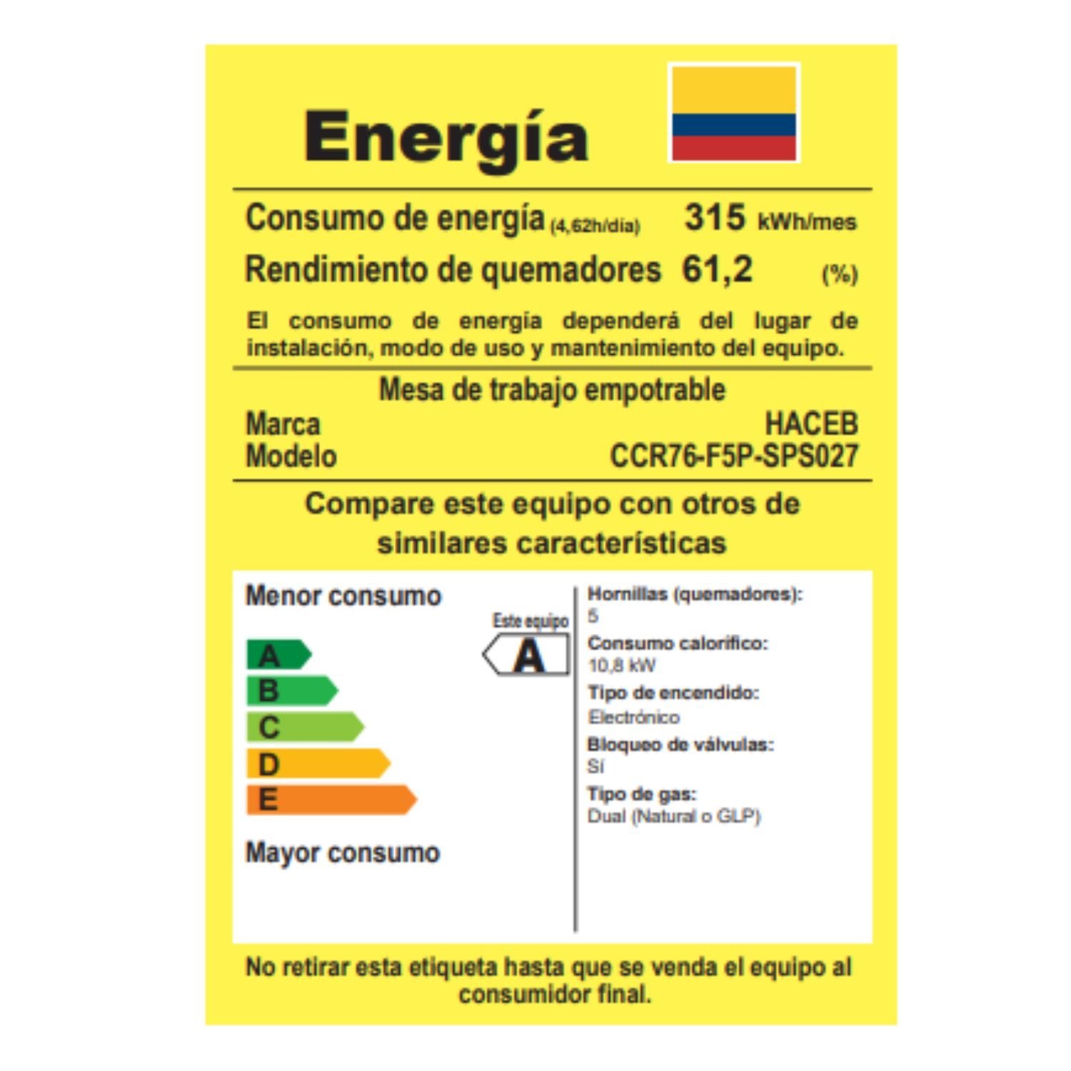Estufa HACEB 76 cm 5 Puestos Gas Propano Cristal Negro - Image 8