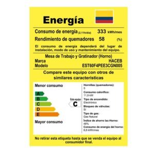 Estufa de Piso HACEB 60cm 4 Puestos Gas Natural Negro - Image 8
