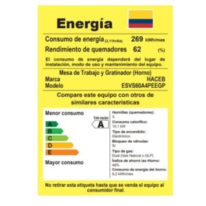 Estufa de Piso HACEB 60 cm 4 Puestos Gas Propano Negra Inox - Image 6