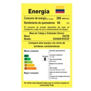Estufa de Piso HACEB 60cm 4 Puestos Gas Propano Horno Gris - Image 8