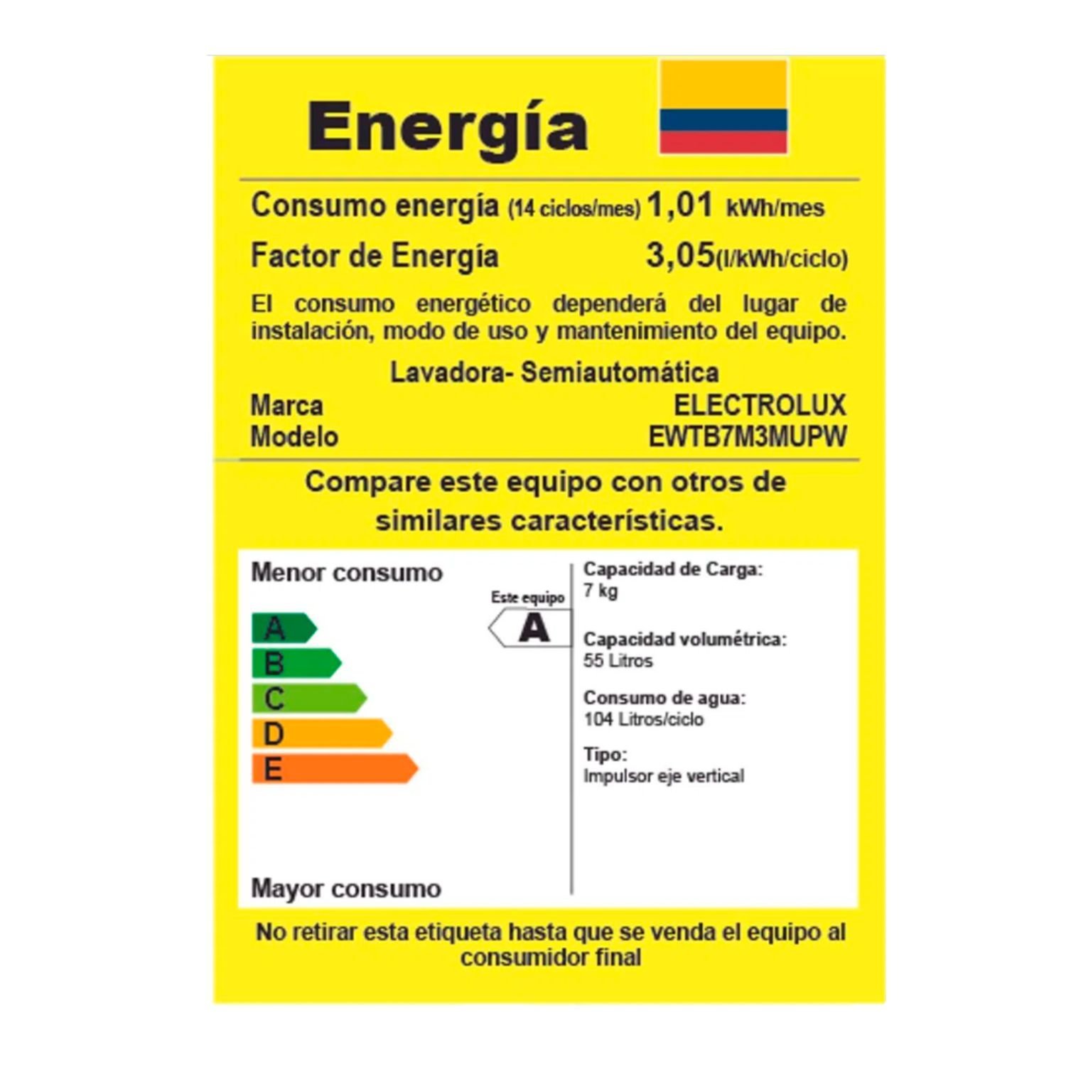 Lavadora ELECTROLUX 7 Kilos Doble Tina EWTB7M3MUPW Blanco - Image 6