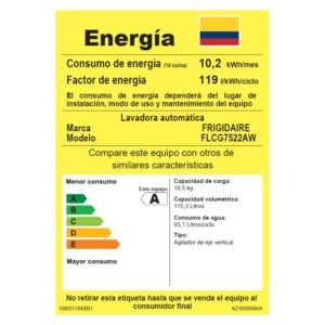 Torre De Lavado FRIGIDAIRE 18 Kilos A Gas FLCG7522AW Blanco - Image 9