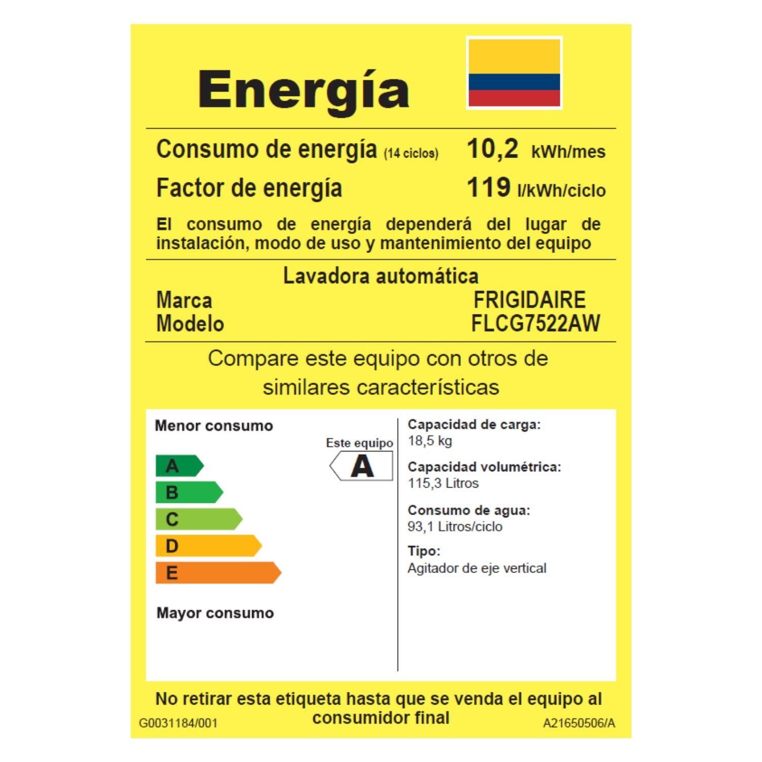 Torre De Lavado FRIGIDAIRE 18 Kilos A Gas FLCG7522AW Blanco - Image 9