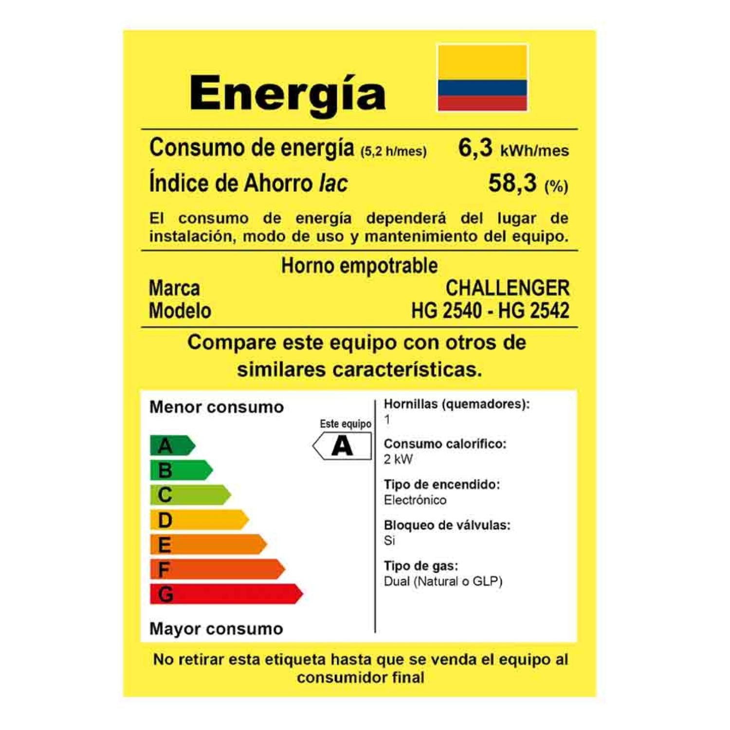 Horno de Empotrar CHALLENGER 60 cm Gas Natural HG 2540 - Image 6