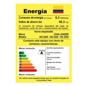Horno de Empotrar CHALLENGER 60 cm Gas Natural HG 2545 Negro - Image 7