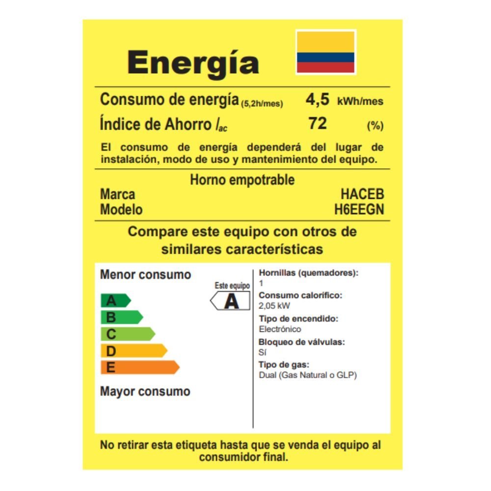 Horno de Empotrar HACEB Gas Natural 60 cm 120V CASIA Negro - Image 6