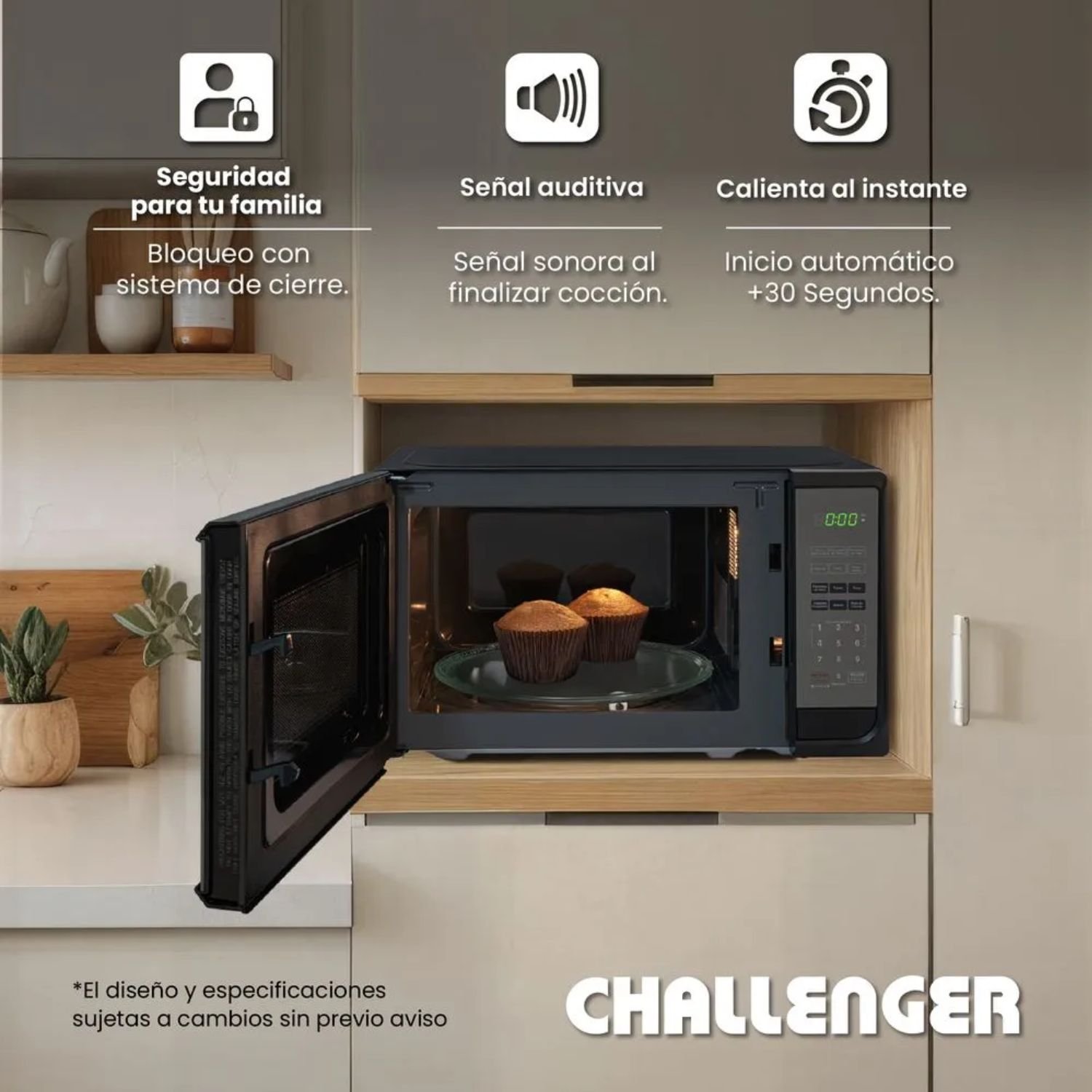 Horno Microondas CHALLENGER 20 Litros HM_8008 Negro - Image 4