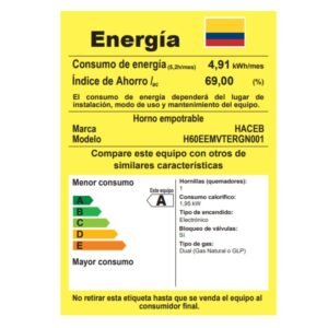 Horno de Empotrar HACEB Mixto Gas Natural 60cm 120V Inox - Image 6