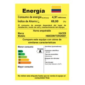 Horno de Empotrar HACEB Gas Natural 60 cm 120V TOFU Negro - Image 5