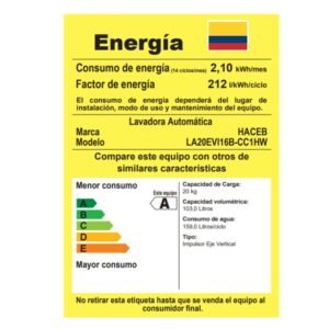 Lavadora HACEB 20kg/44lb Carga Supeior ZOU Gris Oscuro - Image 7
