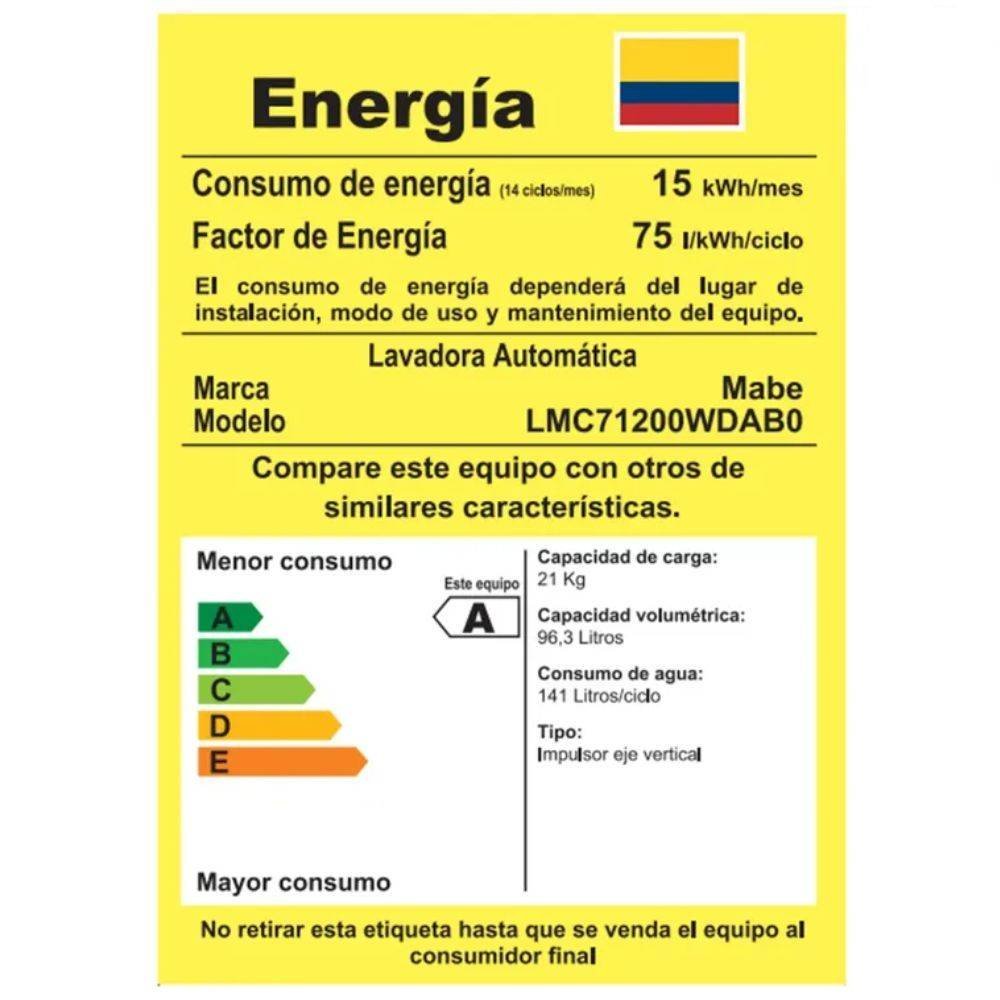 Lavadora MABE 21 Kilos Carga Superior LMC71200WDAB0 Gris - Image 8