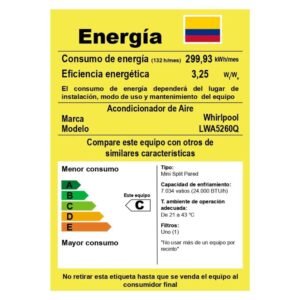 Aire Acondicionado 24000 BTU Inverter 220V WHIRLPOOL LWA5260Q - Image 7