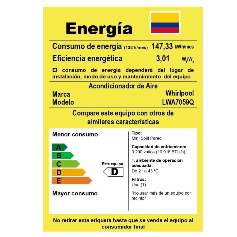 Aire Acondicionado 11000 BTU Inverter 110V WHIRLPOOL LWA7059Q - Image 8