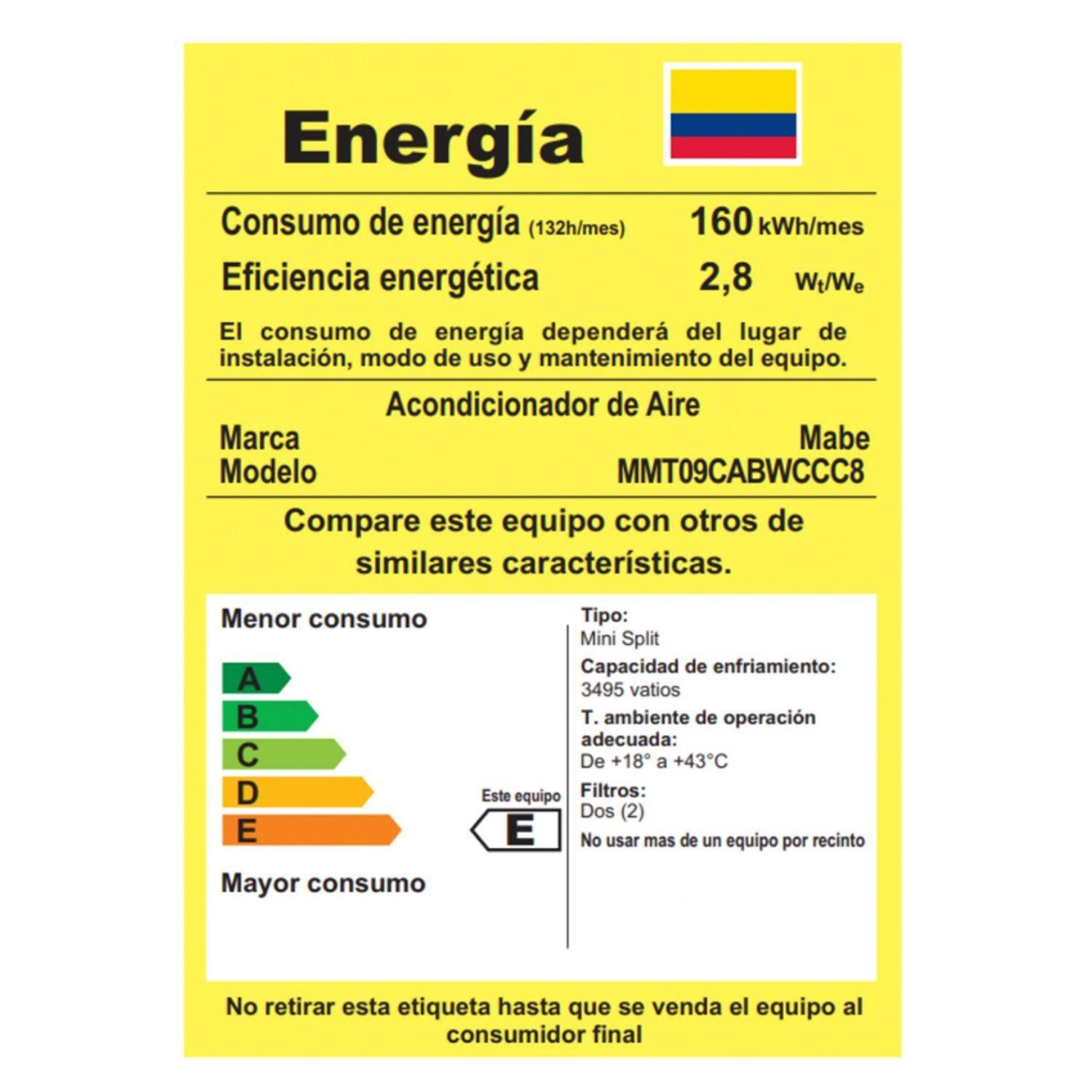 Aire Acondicionado 9000 BTU On/Off 110V MABE MMT09CABWCCC1 - Image 8