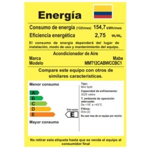 Aire Acondicionado 12000 BTU On/Off 110V MABE MMT12CABWCCBC1 - Image 8