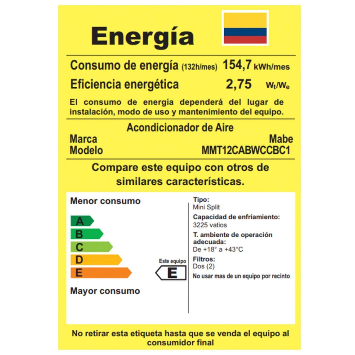 Aire Acondicionado 12000 BTU On/Off 110V MABE MMT12CABWCCBC1 - Image 8